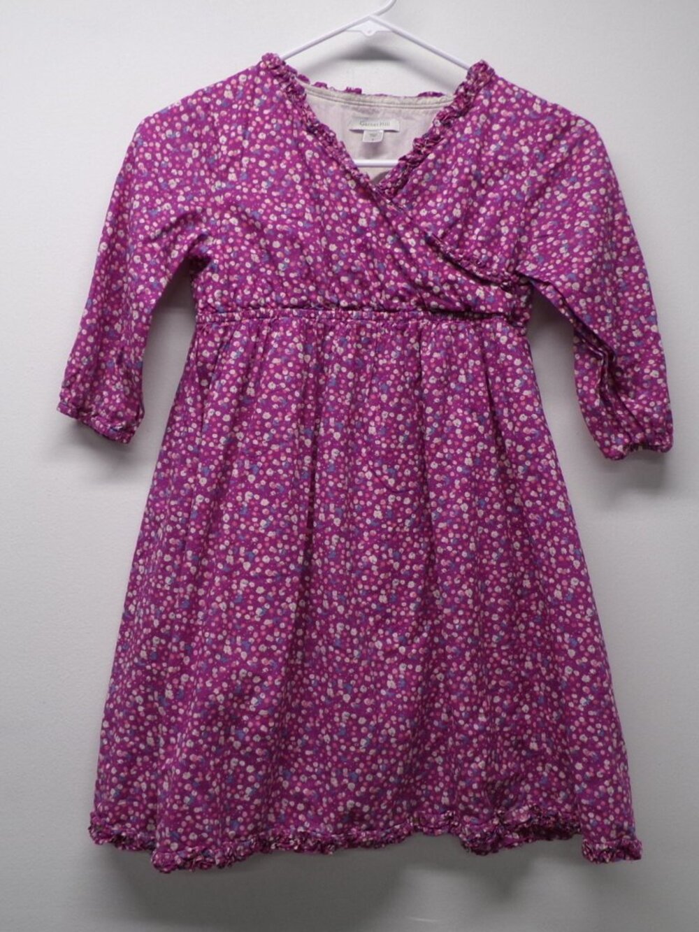 Garnet Hill Purple Ditsy Floral 100% Cotton Elastic Waist Dress Girls sz 8